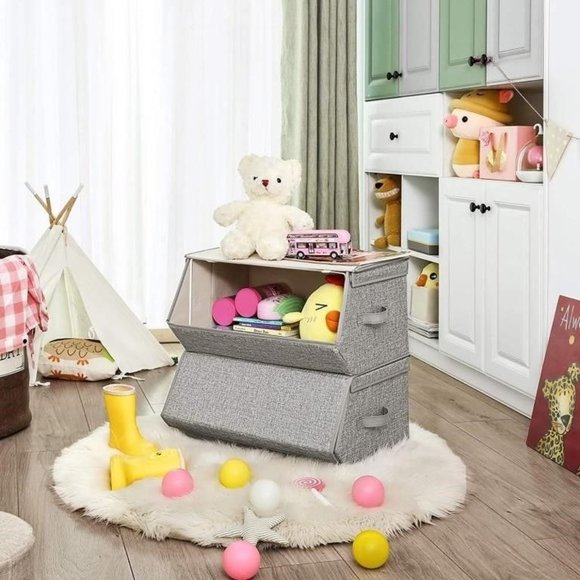 Large Stackable Storage Bins, Fabric Storage, Set of 2 NWT - Picture 2 of 4